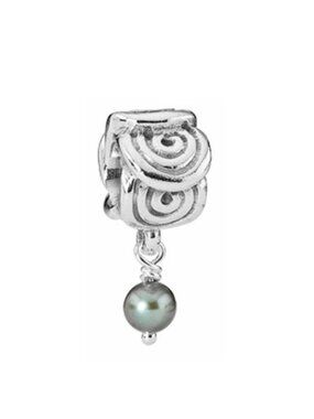 Pandora Retired Sterling Silver Oxy Swirl Dangle with Green Pearl - 790281GRP